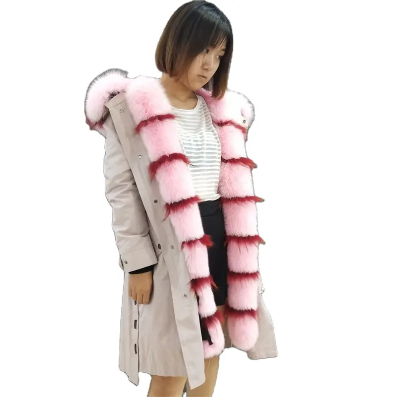 Abrigo de piel de zorro para mujer, chaqueta de piel de zorro Real, forro de piel de conejo, Parka de invierno, nuevo estilo