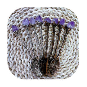 Cucharas Decorativas <span class=keywords><strong>de</strong></span> Aleación <span class=keywords><strong>de</strong></span> Cristal Multicolor, Cucharas <span class=keywords><strong>de</strong></span> Café <span class=keywords><strong>de</strong></span> Aleación con Piedras <span class=keywords><strong>de</strong></span> Amatista en Bruto, Cuchara <span class=keywords><strong>de</strong></span> Bruja para Regalo - Product Image 2