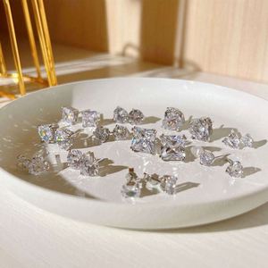 DYLAM Luxury 925 Sterling <b>Silver</b> Sparkling Diamond Moissanite 5A 8A Cubic Zirconia Women Fine Fashion Jewelry <b>Stud</b> Earrings - Product Image 3