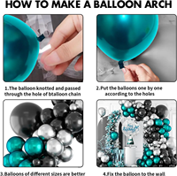 Ensemble d'arche de ballons modernes aux tons froids, bleu sarcelle, noir et argent, pour la décoration d'anniversaire, de mariage ou de remise de diplôme pour hommes