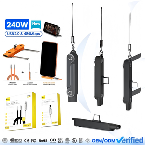 Câble de charge rapide PD 240W Type-C <span class=keywords><strong>vers</strong></span> Type-C avec support de téléphone pliable, cordon de chargeur combinable <span class=keywords><strong>gratuit</strong></span> pour <span class=keywords><strong>iPhone</strong></span> 15-17 <span class=keywords><strong>Android</strong></span> - Product Image 3