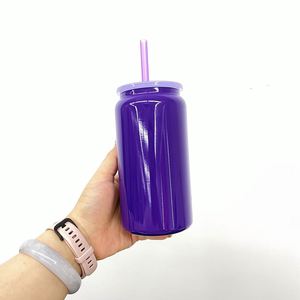 New Arrival 16Oz Blank Purple Tumbler Can for Sublimation Printing <b>Double</b> <b>Walled</b> Drinkware <b>Mug</b> With Lids and Straws - Product Image 1
