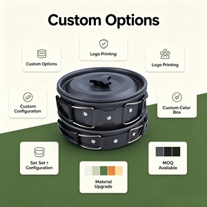 <span class=keywords><strong>Outdoor</strong></span> Camping Kookgerei <span class=keywords><strong>Set</strong></span> voor 2 3 personen Opvouwbare geanodiseerde aluminium pot Koekenpan met deksels voor wandelen Trekking - Product Image 2