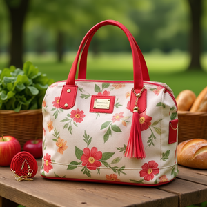 Bolso Tote para Mujer Fana Jordin, Mediano, de Tela de Algodón con Estampado Floral, Asas Rojas, para Almacenamiento de Alimentos - Product Image 2