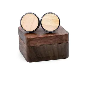 Wholesale Different Colors Round French Shirt Sleeve Metal Brass Wooden Cufflinks Set For Men