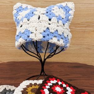 Alta calidad ahueca hacia fuera Boho colorido Grunge hecho a mano Patchwork tejido fiesta lindo Punk gótico gato oreja gorro ganchillo sombrero - Product Image 2