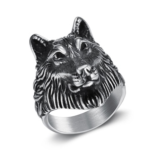 Anillo de Acero Inoxidable con Cabeza de Lobo Vikingo Chapado en Oro Único para Hombre, Joyería de Moda Punk Biker para Bodas y Fiestas - Product Image 1