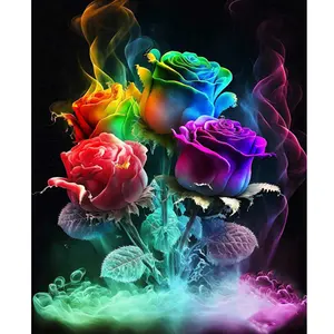 Diy Painting By Numbers Kits Colorful Rose Flowers Modern Wall Art Picture With Numbers For Home Decoration Diy Gift Crafts
