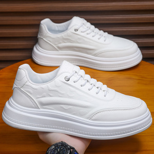 Baskets plateforme en cuir synthétique blanc pour hommes, antidérapantes, résistantes à l'usure, à lacets, style décontracté - Product Image 1