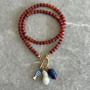 Collar de Cuentas de Piedra Esmaltada de Lujo Vintage Europeo-Americano con Colgante de Diamante y Perla Barroca, Diseño de Nicho, de Moda - Product Image 5