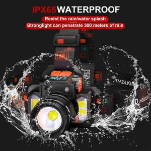 CITICITY Multifunctional <b>Rechargeable</b> LED Headlamp 7 Modes Side Red&Blue Flashing IP54 Zoomable Adjustable Home Camping - Product Image 5