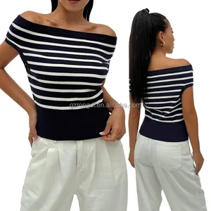 Hot Selling Black and White Crop Top Women Knit women's Tank Top Slimming Fit Stripe Yoga Gym Short Sleeve Tee Running Crop Tops