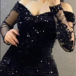 Abiti da Sera Neri a Sirena con <span class=keywords><strong>Paillettes</strong></span> Scintillanti Spalle Scoperte e <span class=keywords><strong>Maniche</strong></span> <span class=keywords><strong>Lunghe</strong></span> 2026 Abiti da Festa Formali da Donna Verdi MP508 - Product Image 1