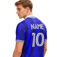 Camiseta de Fútbol Retro de Poliéster con Franja Tipo Polo Azul, Ropa Deportiva Personalizada, Ligera y Transpirable