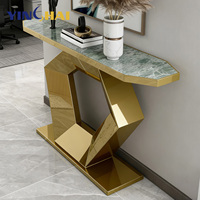 Console de salle à manger moderne de luxe pour entrée, couloir, salon, multifonctionnelle, avec structure en acier inoxydable et plateau en marbre