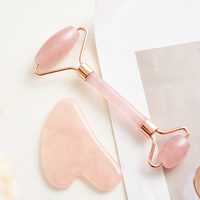 Ensemble de rouleau de jade en forme de cœur en quartz rose et améthyste - Kit de gua sha en cristal multi-usages pour resserrer la peau et éliminer les rides