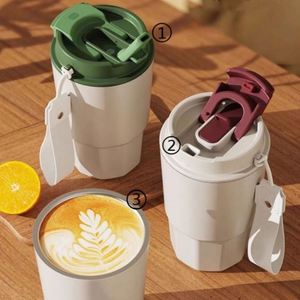 Bouteille d'eau isotherme en acier inoxydable personnalisée de 15 oz, écologique, avec paille et couvercle, gobelet sous vide anti-fuite pour enfants et activités de plein air - Product Image 2