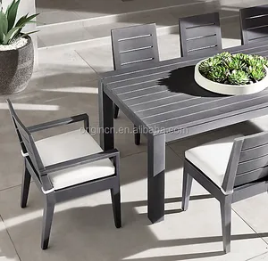 Buatan Tangan 8 Tempat Duduk Taman Luar Ruangan Meja Atas Makan Berlapis Furnitur Teras Aluminium