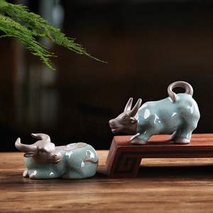 Ge Kiln Ox <b>Figurine</b> Ceramic <b>Porcelain</b> Zodiac Animal Ornament Living Room Display Decor - Product Image 4