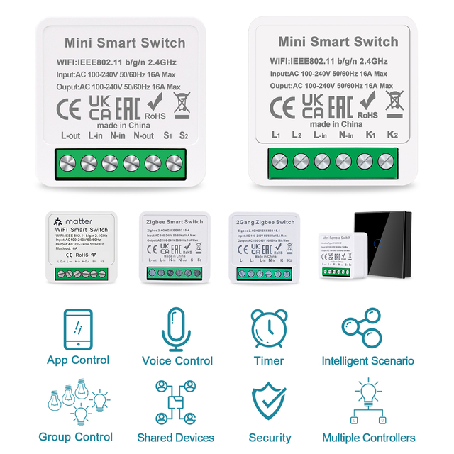 Touchmi Electric 1/2 Gang Compatible With Alexa Google Home Tuya Smart Wifi Curtain Module Mini Switch for Roller Shutter
