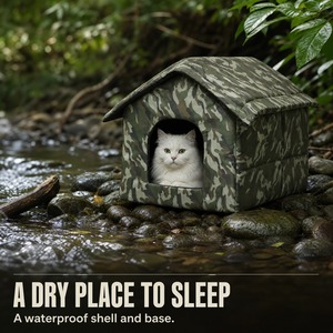 Casa para Mascotas con Camuflaje, Refugio Impermeable para Perros y Gatos, Ideal para Viajes y Campamentos en la Jungla - Product Image 1