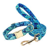 Conjunto de Correa y Collar para Perro de Nailon Transpirable con Patrón Impreso Personalizado, Hebilla de Metal Dorado Rosa Ajustable y Duradera, Color a Juego