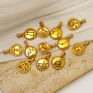 Breloques personnalisées en gros de luxe plaquées or 14k 18k en acier inoxydable 316L, signes du zodiaque, pour la fabrication de bracelets et colliers - Product Image 1