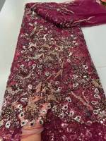 Tissu de dentelle perlée de luxe avec sequins brodés, style uni, tissu de mariée pour accessoires