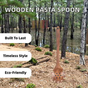 Cuchara de Pasta de Madera de Acacia Hecha a Mano, con Mango Largo, Acabado en Oro, Ecológica, para Camping - Product Image 2