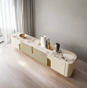 Italiano de gama alta estilo Hong Kong sala de estar pequeño apartamento posmoderno ovalado mármol mesa de centro TV gabinete combinación - Product Image 6
