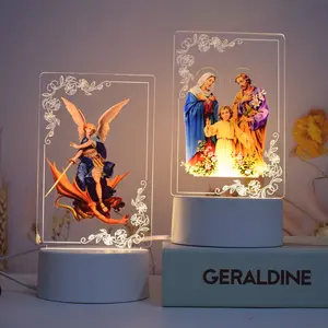 All'ingrosso christian jesus virgin mary Statua prodotto decorazione per bambini regali giocattoli lampada da notte a led 3D acrilico luce regalo 2024