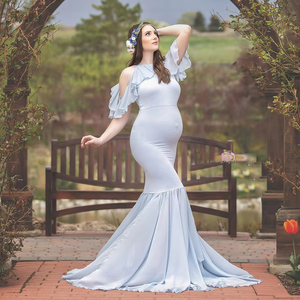 Vetement Femme mujeres embarazadas <span class=keywords><strong>vestido</strong></span> <span class=keywords><strong>de</strong></span> maternidad accesorios <span class=keywords><strong>de</strong></span> fotografía volantes fuera del hombro maternidad <span class=keywords><strong>vestido</strong></span> sólido para sesión <span class=keywords><strong>de</strong></span> fotos - Product Image 1