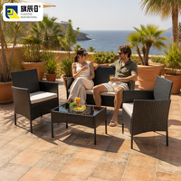 Ensemble de patio en rotin noir 4 pièces, meubles d'extérieur en rotin avec deux fauteuils, un canapé et une table basse
