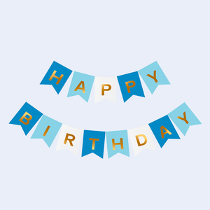 Guirlande Joyeux Anniversaire Lettres Bleues et Dorées 14 Pièces 4M Décorations de Fête - Product Image 1