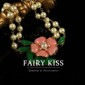 Chaîne classique vintage, collier à double rang <span class=keywords><strong>de</strong></span> feuilles vertes et fleurs, ensembles d'accessoires collier et boucles d'oreilles - Product Image 2