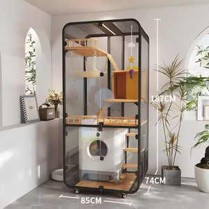 Meuble de Luxe pour Petits Animaux en Acier Carbone avec Planche en Bois de Caoutchouc et Verre Trempé, Grande Villa Spacieuse pour Animaux Domestiques - Product Image 3