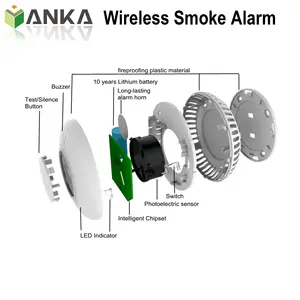 ANKA煙探知器アラーム相互接続された光電煙探知器as378610年バッテリーEN14604煙探知器