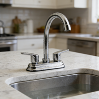 Robinet de cuisine moderne à double poignée et 2 trous en acier inoxydable avec cartouche céramique, mitigeur eau chaude et froide et corps en laiton
