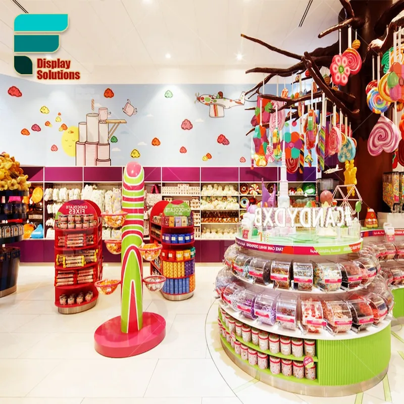 Modern Style Candy Store Display Innen architektur Dekorationen Buntes Design Candy Kioske Showcase Fabrik preis Candy Stand