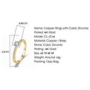 Anillos de moda de cobre chapado en oro de 18 quilates para mujer, joyería de compromiso de CZ y Zirconia a la moda, Idea de regalo - Product Image 2