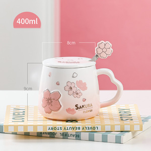 Nouvelle tasse en céramique créative de fleurs de cerisier avec conception de coeur de fille en relief micro-ondes Safe Party Home Office Use - Product Image 1