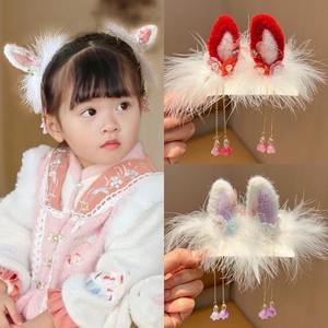 Aksesori rambut Hanfu gaya kuno baru 2025 klip rambut rumbai telinga kelinci mewah 3D Gadis Lucu - Product Image 4