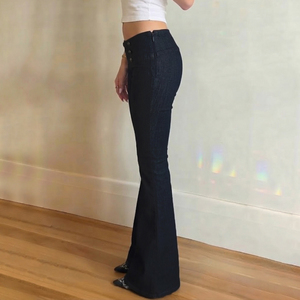 Womens <b>Vintage</b> Y2K Color Block Button Detail Low Rise <b>Flare</b> <b>Jeans</b> Autumn Washed Trendy Streetwear Casual Denim - Product Image 3