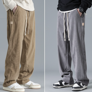 Comodi pantaloni pieghettati in velluto a coste dorate Semi-larghi da uomo con pantaloni da uomo a fascia - Product Image 1