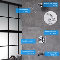 Ensemble de robinetterie de douche à pression équilibrée en laiton massif CUPC, chromé, mural, avec système de douche et bain à effet pluie de 8 pouces et bec de bain