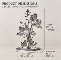 Sculpture de fleur de magnolia grande taille en acier inoxydable plaqué or avec éclairage LED, décoration de jardin moderne BSA