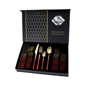 Ensemble de couverts en acier inoxydable, couteau et <span class=keywords><strong>fourchette</strong></span>, taille fine, quatre pièces - Couteau et <span class=keywords><strong>fourchette</strong></span>, ensemble de cuillères à dessert - Boîte cadeau - Product Image 4