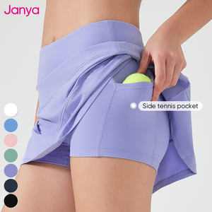 Janya女性用ゴルフ & ヨガスカート通気性クイックドライフィットネススポーツ<span class=keywords><strong>2</strong></span> in 1プリーツミニテニスウェアスカート安全ショーツ付き - Product Image 1