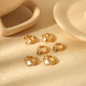 ต่างหูสไตล์ยุโรปอเมริกันหรูหราเบาๆ ทำจากไทเทเนียมสตีลรูปใบโคลเวอร์สี่แฉก ต่างหูแบบติดหูรูปผีเสื้อเคลือบทอง 18k ทำจากสแตนเลสสตีล - Product Image 2