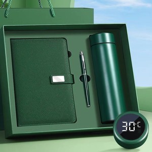 Picking Art Leather Eco-friendly Notebook & Thermos Cup Set with Custom Logo Printing Business Gift Box for Promotion